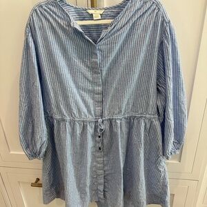 H&M Blue and White Linen Blend Dress